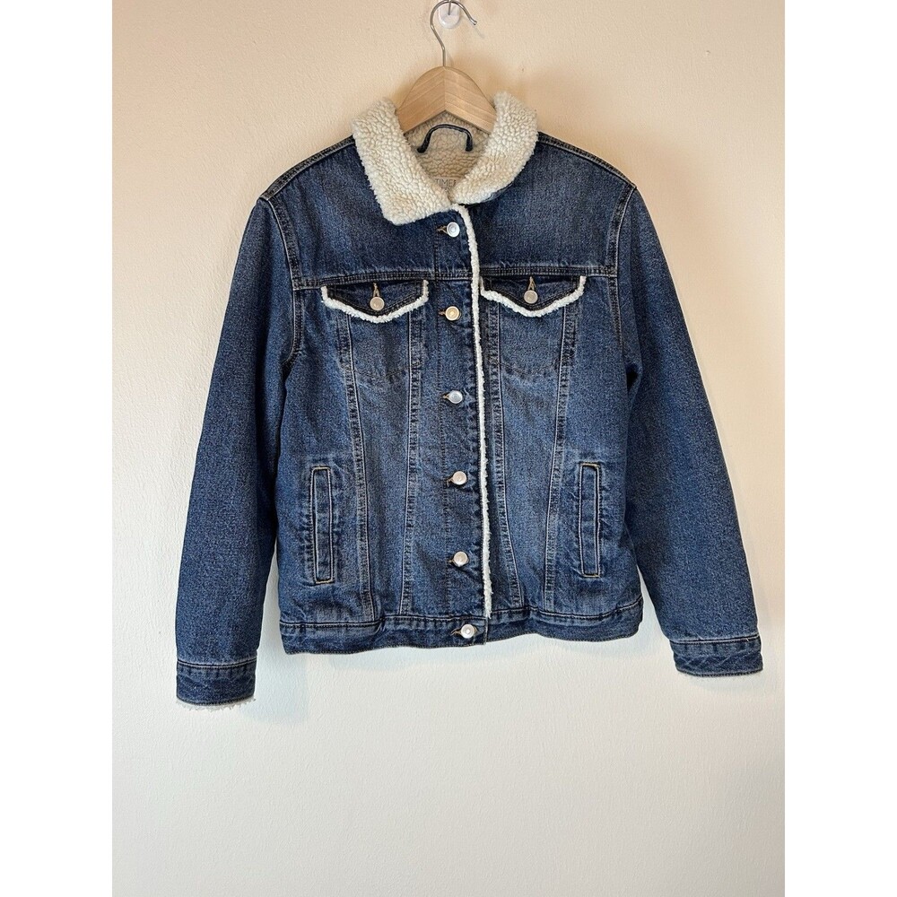 Women’s Size M Sherpa Lined Trucker Jean Jacket Denim Fleece White Barn Chore